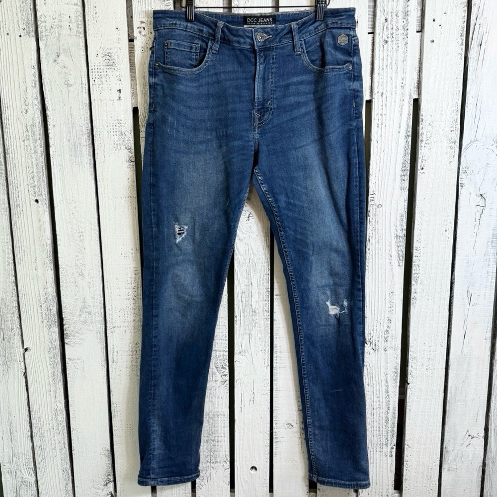 DCC Skinny Slim Fit Blue Jeans Size W 32 x L 32 Distressed Dark Wash Stretch